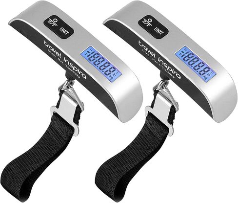 travel inspira Luggage Scale, Portable Digital Hanging Baggage Scale for Travel, Suitcase Weight Scale with Rubber Paint, 110 Pounds, Battery Included, Silver, 2 Pcs in Saudi Arabia