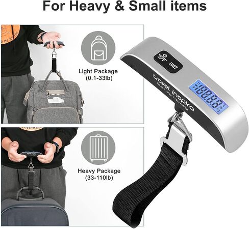 travel inspira Luggage Scale, Portable Digital Hanging Baggage Scale for Travel, Suitcase Weight Scale with Rubber Paint, 110 Pounds, Battery Included, Silver, 2 Pcs in Saudi Arabia