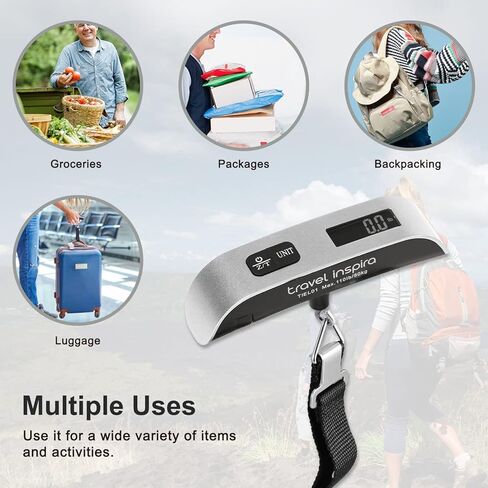 travel inspira Luggage Scale, Portable Digital Hanging Baggage Scale for Travel, Suitcase Weight Scale with Rubber Paint, 110 Pounds, Battery Included, Silver, 2 Pcs in Saudi Arabia