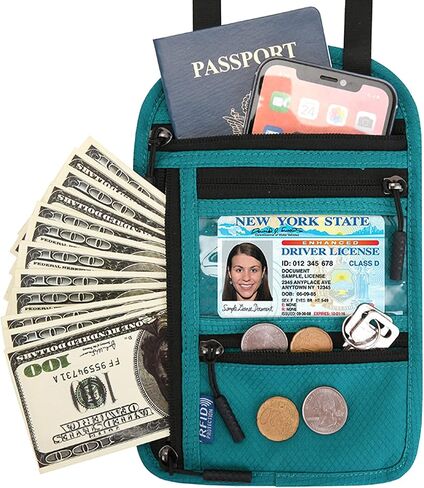 Surblue RFID Blocking Neck Wallet Travel Passport Holder Neck Pouch Vaccination Card Holder for Women & Men, Black in Saudi Arabia