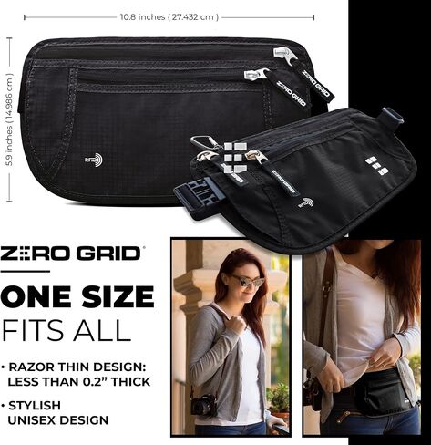 Money Belt for Secure Travel - Concealed Travel Pouch w/RFID Blocking - Secure Important Documents and Money - Durable, Water-Resistant Rip-Stop Nylon w/RFID Sleeves Set in Saudi Arabia