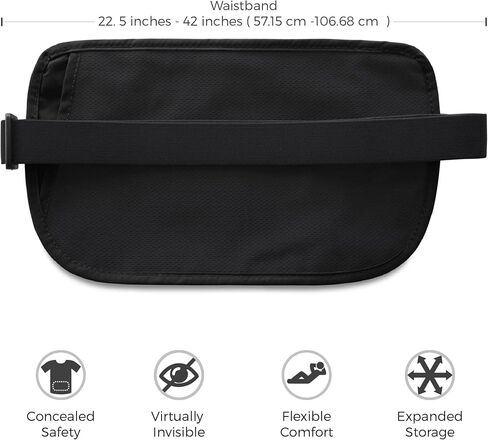 Money Belt for Secure Travel - Concealed Travel Pouch w/RFID Blocking - Secure Important Documents and Money - Durable, Water-Resistant Rip-Stop Nylon w/RFID Sleeves Set in Saudi Arabia