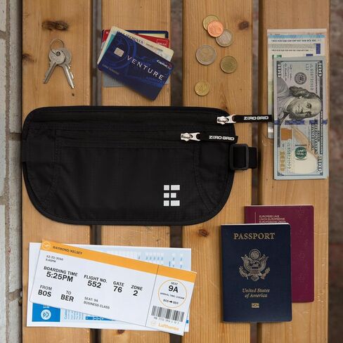 Money Belt for Secure Travel - Concealed Travel Pouch w/RFID Blocking - Secure Important Documents and Money - Durable, Water-Resistant Rip-Stop Nylon w/RFID Sleeves Set in Saudi Arabia