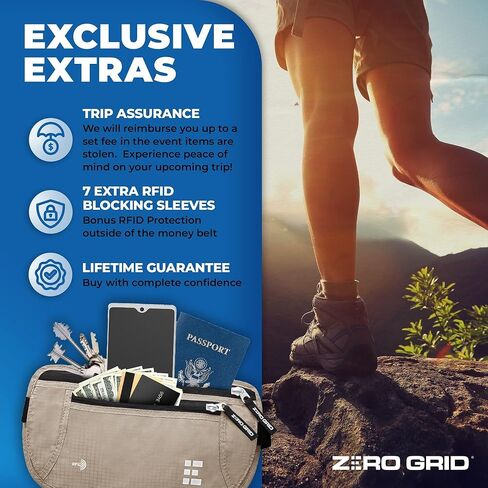 Money Belt for Secure Travel - Concealed Travel Pouch w/RFID Blocking - Secure Important Documents and Money - Durable, Water-Resistant Rip-Stop Nylon w/RFID Sleeves Set in Kuwait