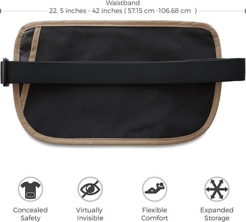 Money Belt for Secure Travel - Concealed Travel Pouch w/RFID Blocking - Secure Important Documents and Money - Durable, Water-Resistant Rip-Stop Nylon w/RFID Sleeves Set in Kuwait