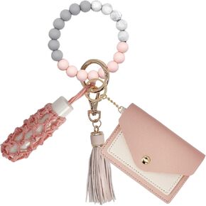 BIHRTC Silicone Key Ring Bracelets Wristlet Keychain Wallet with Net Chapstick Holder for Women