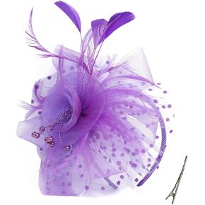 Fascinators for Women Tea Party Headband Kentucky Derby Hats Cocktail Flower Mesh Feathers Headwear Hair Clip for Wedding