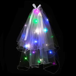2 Tier Led Bride Wedding Veil White Light up Pencil Edge Bridal Veils with Hair Clip Glowing Party Club Statement Headpieces for Women(Warm) in Saudi Arabia