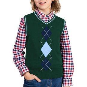 BOBOYOYO Boys Argyle Sweater Vest 100% Cotton V-Neck Vest Kids Uniform Sleeveless Sweaters for Children 5-12Y in Kuwait