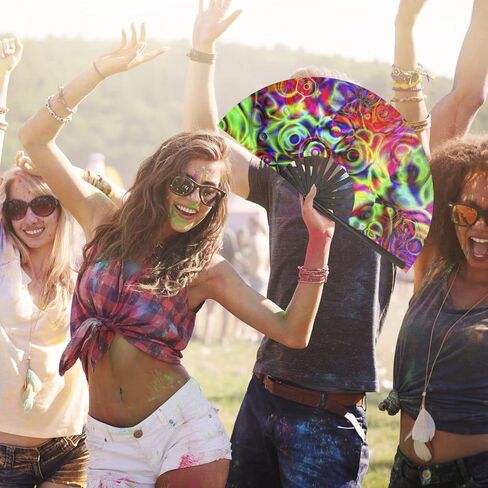 OMyTea UV Glow Rave Fan Foldable for Women/Men/Drag Queen - Large Clack Festival Folding Hand Fan - for EDM, Music Festival, Event, Party, Dance, Performance (Aurora) in Kuwait