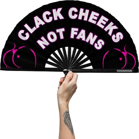 Rave Wearhouse Rave Fan - UV Glow Large Bamboo Folding Hand Fan for Men/Women Fan for EDM, Music Festival,Club,Event,Dance in Kuwait