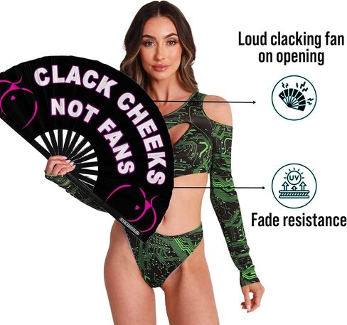 Rave Wearhouse Rave Fan - UV Glow Large Bamboo Folding Hand Fan for Men/Women Fan for EDM, Music Festival,Club,Event,Dance in Kuwait