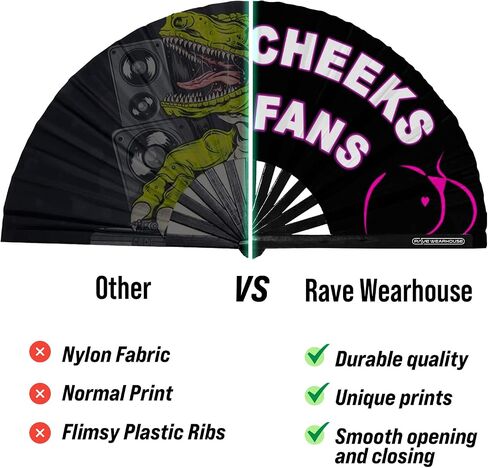 Rave Wearhouse Rave Fan - UV Glow Large Bamboo Folding Hand Fan for Men/Women Fan for EDM, Music Festival,Club,Event,Dance in Kuwait