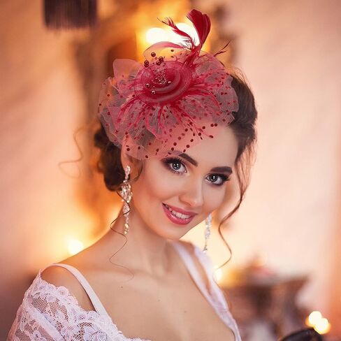 تاربوب قبعة فاسيناتورز بتصميم زهور شبكية للنساء والفتيات لحفلات الشاي والزفاف وشريط راس من الريش ومشبك شعر الكوكتيل، الوان متعددة، كما هو موضح في الصورة, كما هو موضح في الصورة in Saudi Arabia