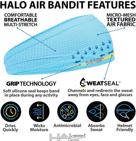 Halo Headband AIR Series-Bandit - عصابة رأس واسعة 4 بوصات للرجال والنساء - تحافظ على الشعر في مكانه وتمنع العرق من وجهك in Kuwait