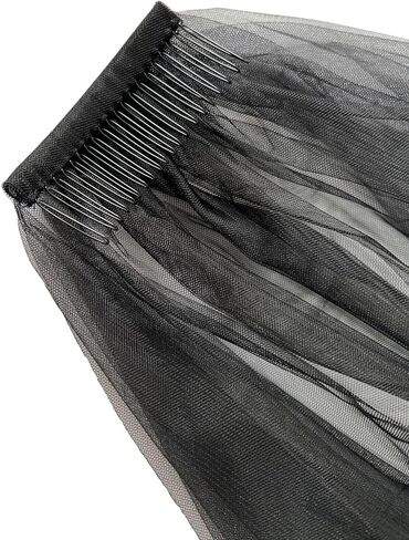PAMOR Black Lace Veil Creative Mantilla Cathedral Tulle Sheer Wedding Halloween Veil for Bride With Comb in Kuwait