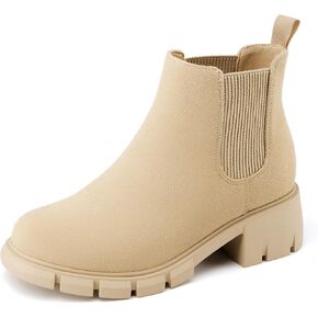 Athlefit Girls Ankle Boots Kids Comfortable Slip on Lug Sole Chelsea Booties for Toddler Little Kid Big Kids