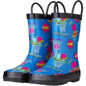 Freemori Kids Toddler Rain Boots for Boys Baby Infant Youth Rainboots for Girls Raining Boots Outdoor Water Shoes Handmade Natural Rubber Children Muck Boots with Easy-On Handles in Kuwait