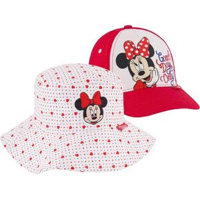 Disney Toddler Sunhat, Minnie Mouse Kids Bucket Matching Girls Baseball Cap for Beach, Size 2-4, Bucket & Baseball Hat, 2-4T Red and White in Kuwait