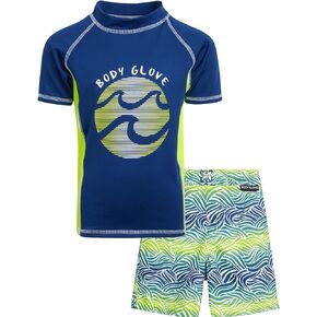 Body Glove Boys’ Rash Guard Set – UPF 50+ Short Sleeve Swim Shirt and Bathing Suit Trunks – Swimwear Set for Boys (4-12)