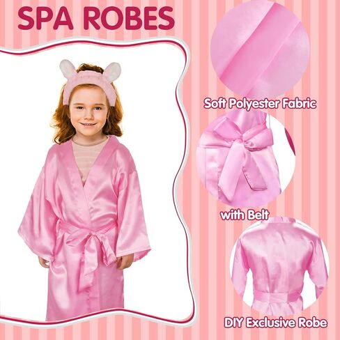 AOLIGE 24Pcs Sleepover Party Supplies for Girls Kids Spa Day Kit Gifts Satin Kimono Robes Headband Slippers Wristband Set in Kuwait