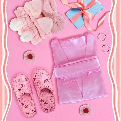 AOLIGE 24Pcs Sleepover Party Supplies for Girls Kids Spa Day Kit Gifts Satin Kimono Robes Headband Slippers Wristband Set in Kuwait