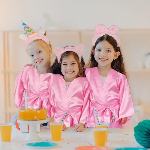 AOLIGE 24Pcs Sleepover Party Supplies for Girls Kids Spa Day Kit Gifts Satin Kimono Robes Headband Slippers Wristband Set in Kuwait