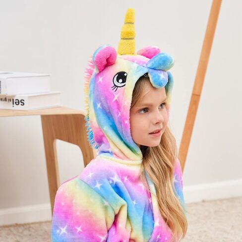 Ceruwum Girls Cozy Unicorn Hooded Bathrobe Sleepwear with Unicorn Slippers, Blindfold and Headband in Saudi Arabia