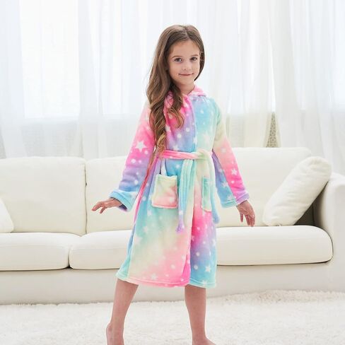 Ceruwum Girls Cozy Unicorn Hooded Bathrobe Sleepwear with Unicorn Slippers, Blindfold and Headband in Kuwait