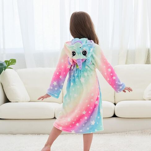 Ceruwum Girls Cozy Unicorn Hooded Bathrobe Sleepwear with Unicorn Slippers, Blindfold and Headband in Kuwait