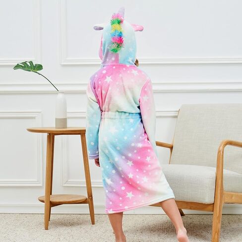 Ceruwum Girls Cozy Unicorn Hooded Bathrobe Sleepwear with Unicorn Slippers, Blindfold and Headband in Kuwait