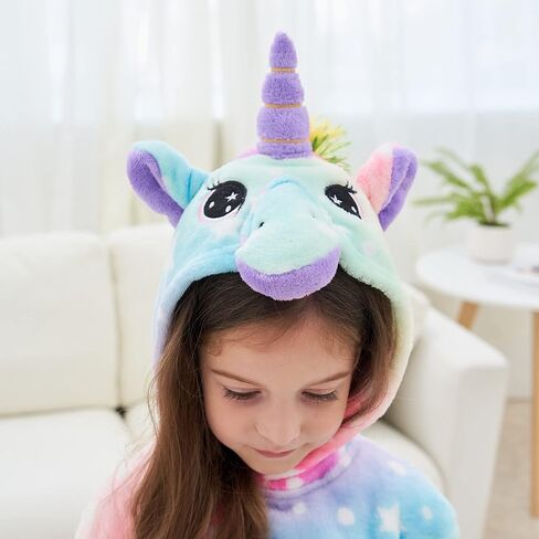 Ceruwum Girls Cozy Unicorn Hooded Bathrobe Sleepwear with Unicorn Slippers, Blindfold and Headband in Kuwait