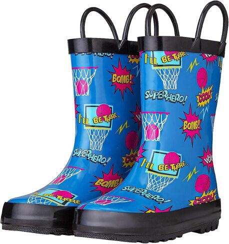 Freemori Kids Toddler Rain Boots for Boys Baby Infant Youth Rainboots for Girls Raining Boots Outdoor Water Shoes Handmade Natural Rubber Children Muck Boots with Easy-On Handles in Kuwait