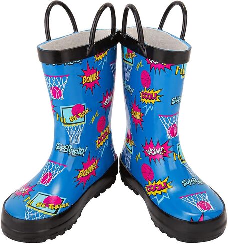Freemori Kids Toddler Rain Boots for Boys Baby Infant Youth Rainboots for Girls Raining Boots Outdoor Water Shoes Handmade Natural Rubber Children Muck Boots with Easy-On Handles in Kuwait
