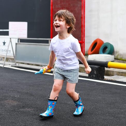 Freemori Kids Toddler Rain Boots for Boys Baby Infant Youth Rainboots for Girls Raining Boots Outdoor Water Shoes Handmade Natural Rubber Children Muck Boots with Easy-On Handles in Kuwait