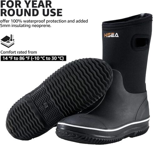 HISEA Kids Rain Boots for Boys Girls, Waterproof Insulated Rubber Neoprene Boots, Seamless Outdoor Boots with Handles Rainboot All Weather Mud Boots for Rain, Snow, Winter and Muck (Little Kid/Big Kid) in Kuwait