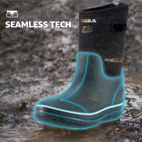 HISEA Kids Rain Boots for Boys Girls, Waterproof Insulated Rubber Neoprene Boots, Seamless Outdoor Boots with Handles Rainboot All Weather Mud Boots for Rain, Snow, Winter and Muck (Little Kid/Big Kid) in Kuwait