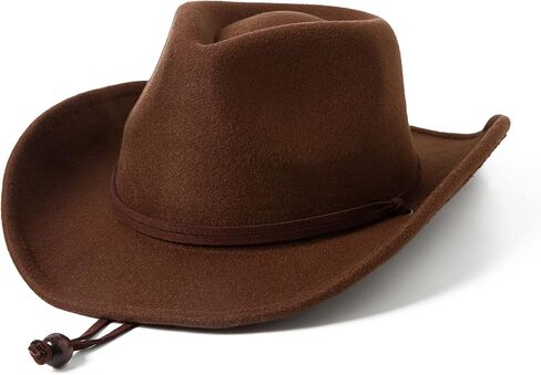 Lanzom Kids Girls Boys Retro Felt Wide Brim Western Cowboy Cowgirl Hat Dress Up Hat with Wind Lanyard in Saudi Arabia