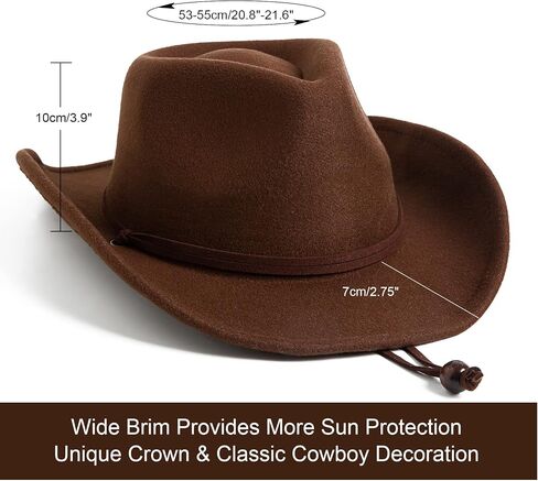 Lanzom Kids Girls Boys Retro Felt Wide Brim Western Cowboy Cowgirl Hat Dress Up Hat with Wind Lanyard in Saudi Arabia