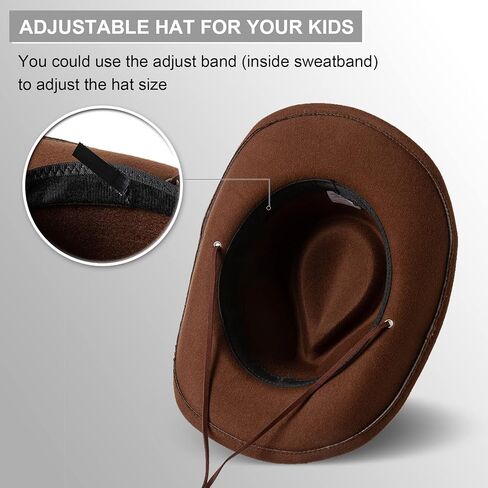 Lanzom Kids Girls Boys Retro Felt Wide Brim Western Cowboy Cowgirl Hat Dress Up Hat with Wind Lanyard in Saudi Arabia