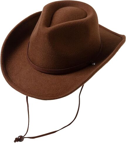 Lanzom Kids Girls Boys Retro Felt Wide Brim Western Cowboy Cowgirl Hat Dress Up Hat with Wind Lanyard in Saudi Arabia