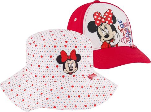 Disney Toddler Sunhat, Minnie Mouse Kids Bucket Matching Girls Baseball Cap for Beach, Size 2-4, Bucket & Baseball Hat, 2-4T Red and White in Saudi Arabia