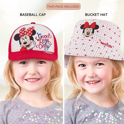 Disney Toddler Sunhat, Minnie Mouse Kids Bucket Matching Girls Baseball Cap for Beach, Size 2-4, Bucket & Baseball Hat, 2-4T Red and White in Saudi Arabia
