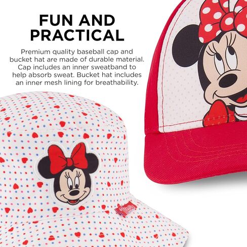 Disney Toddler Sunhat, Minnie Mouse Kids Bucket Matching Girls Baseball Cap for Beach, Size 2-4, Bucket & Baseball Hat, 2-4T Red and White in Saudi Arabia