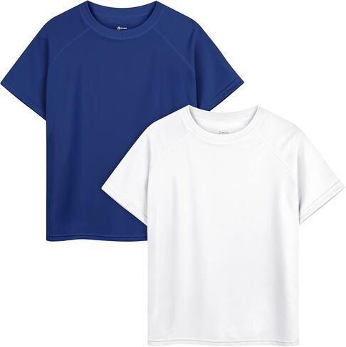 Poroka 2 Pack Boys Rash Guard UPF 50+ Short Sleeve Youth Boys Quick Dry Shirt Sun Protective Water Surf Swim Shirt in Kuwait