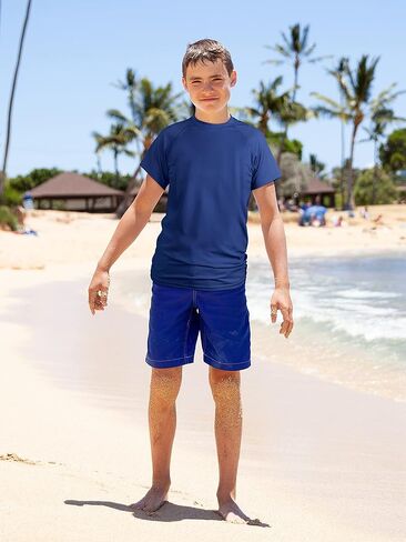 Poroka 2 Pack Boys Rash Guard UPF 50+ Short Sleeve Youth Boys Quick Dry Shirt Sun Protective Water Surf Swim Shirt in Kuwait