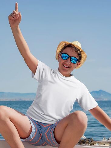 Poroka 2 Pack Boys Rash Guard UPF 50+ Short Sleeve Youth Boys Quick Dry Shirt Sun Protective Water Surf Swim Shirt in Kuwait