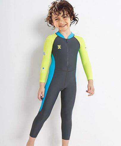 LUCKYLUAN Boys Girls Full Body Swimsuit Color Block One Piece UPF 50 Long Sleeve Rash Guard for Kids in Kuwait
