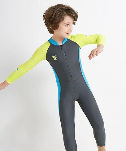 LUCKYLUAN Boys Girls Full Body Swimsuit Color Block One Piece UPF 50 Long Sleeve Rash Guard for Kids in Kuwait