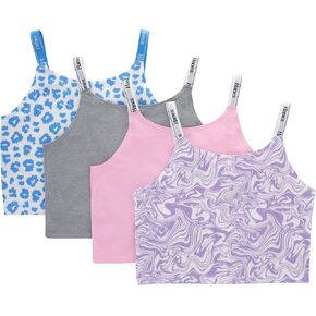 Hanes Originals Girls Crop Top Cami, Moisture-Wicking Cotton Stretch Tank, Assorted 4-Pack